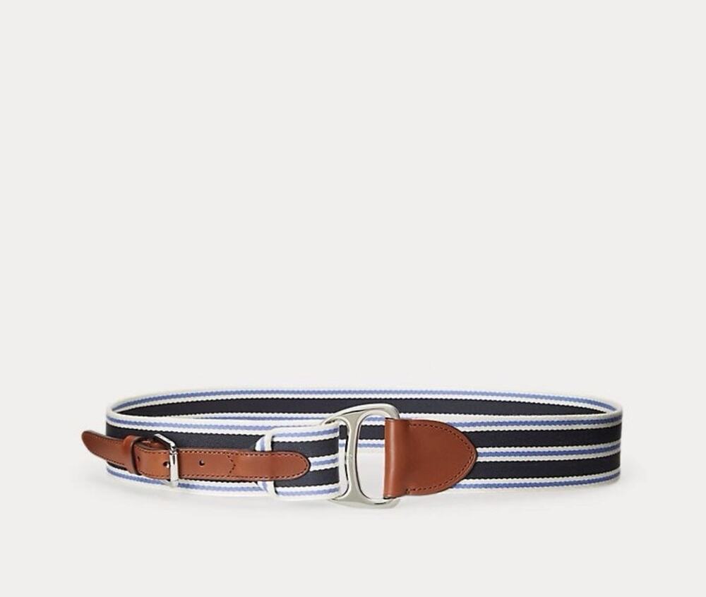 Lauren Ralph Lauren Navy, White & Brown Striped Webbing Belt nautical M